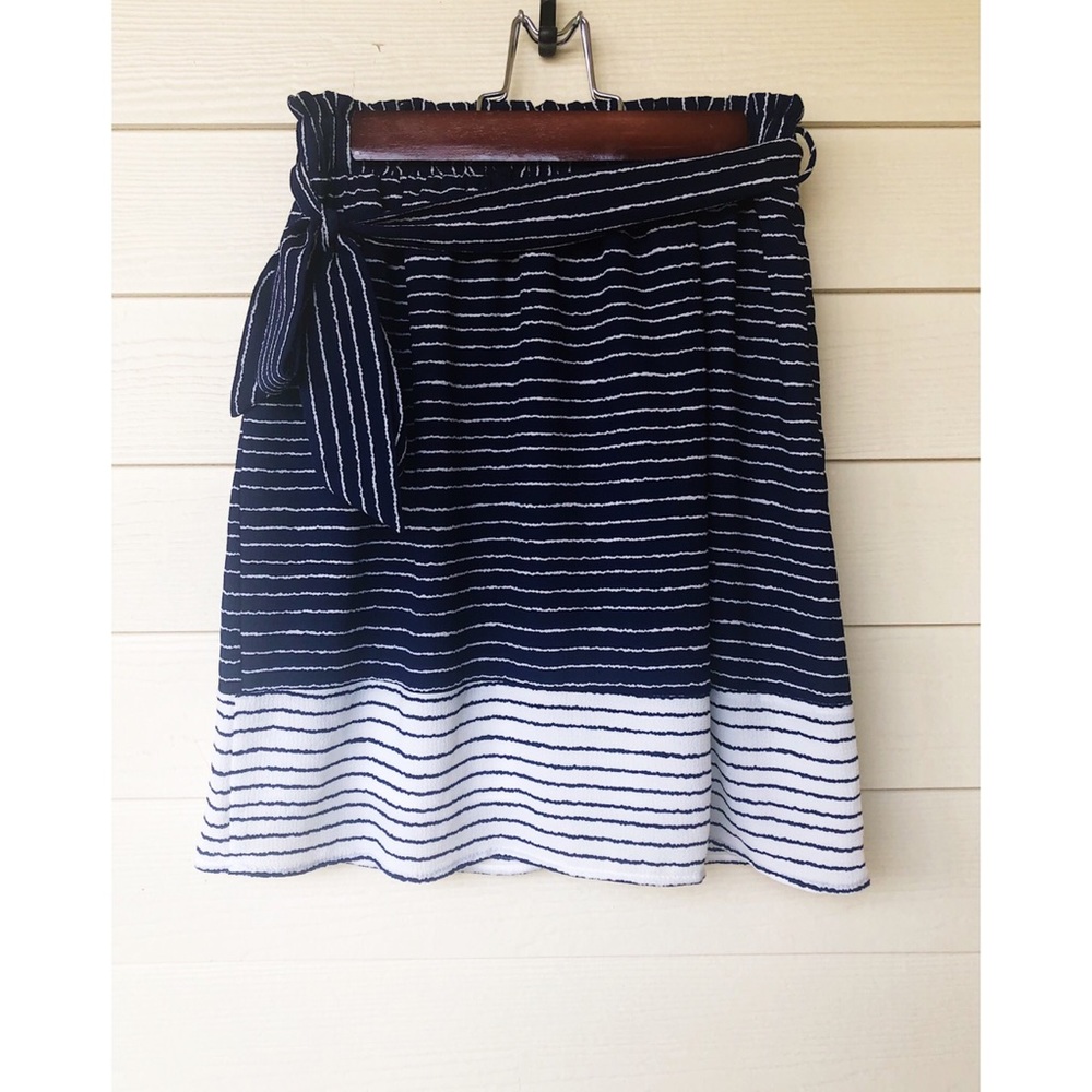 Dark Blue/Navy and White Striped Skirt W/ Belt